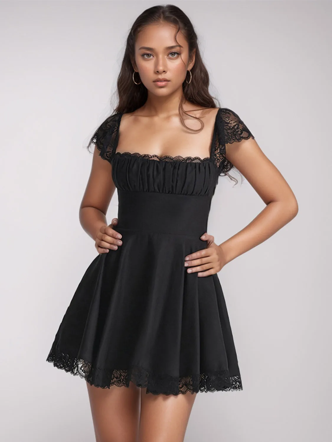 Lace Detail Square Neck Cap Sleeve Mini Dress sold by Charming Charlie product image thumbnail 5