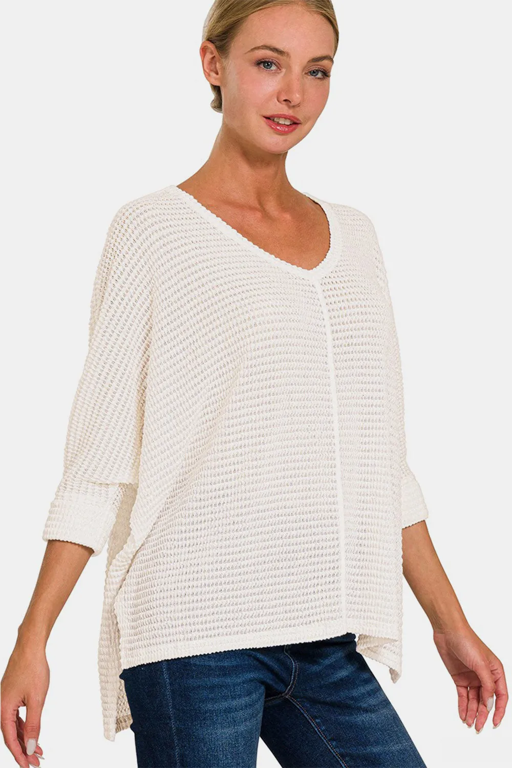 Zenana Full Size Round Neck High-Low Slit Knit Top sold by Charming Charlie product image thumbnail 2