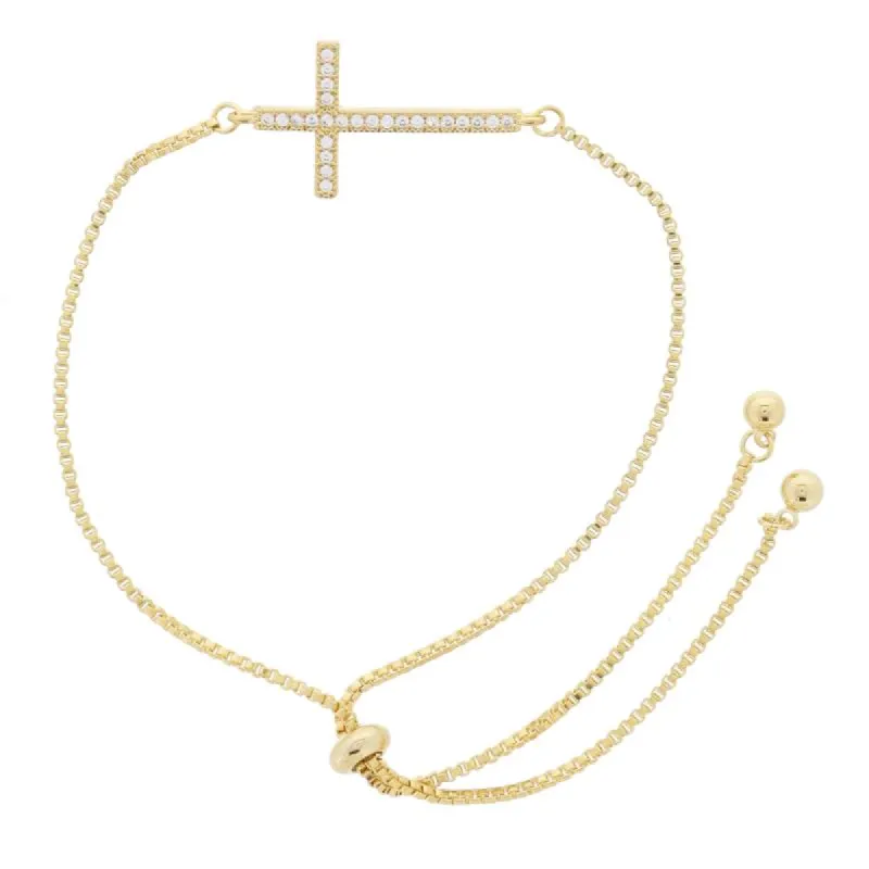 18K Gold Plated Box Chain with Sideways Crystal Cross Bracelet, Adj. sold by Charming Charlie