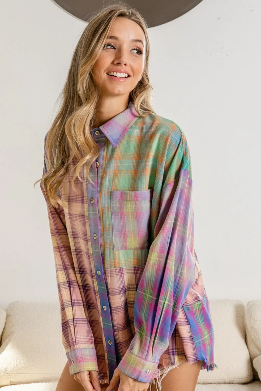BiBi Plaid Color Block Button Up Shirt sold by Charming Charlie product image thumbnail 4