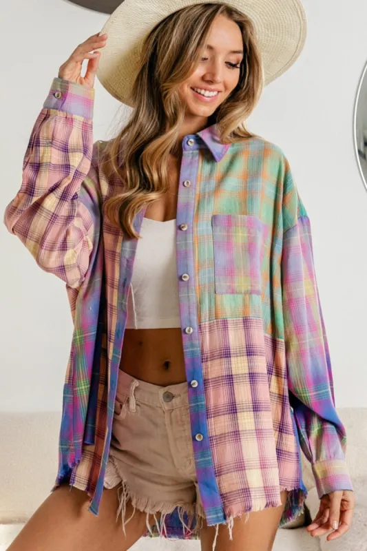 BiBi Plaid Color Block Button Up Shirt sold by Charming Charlie