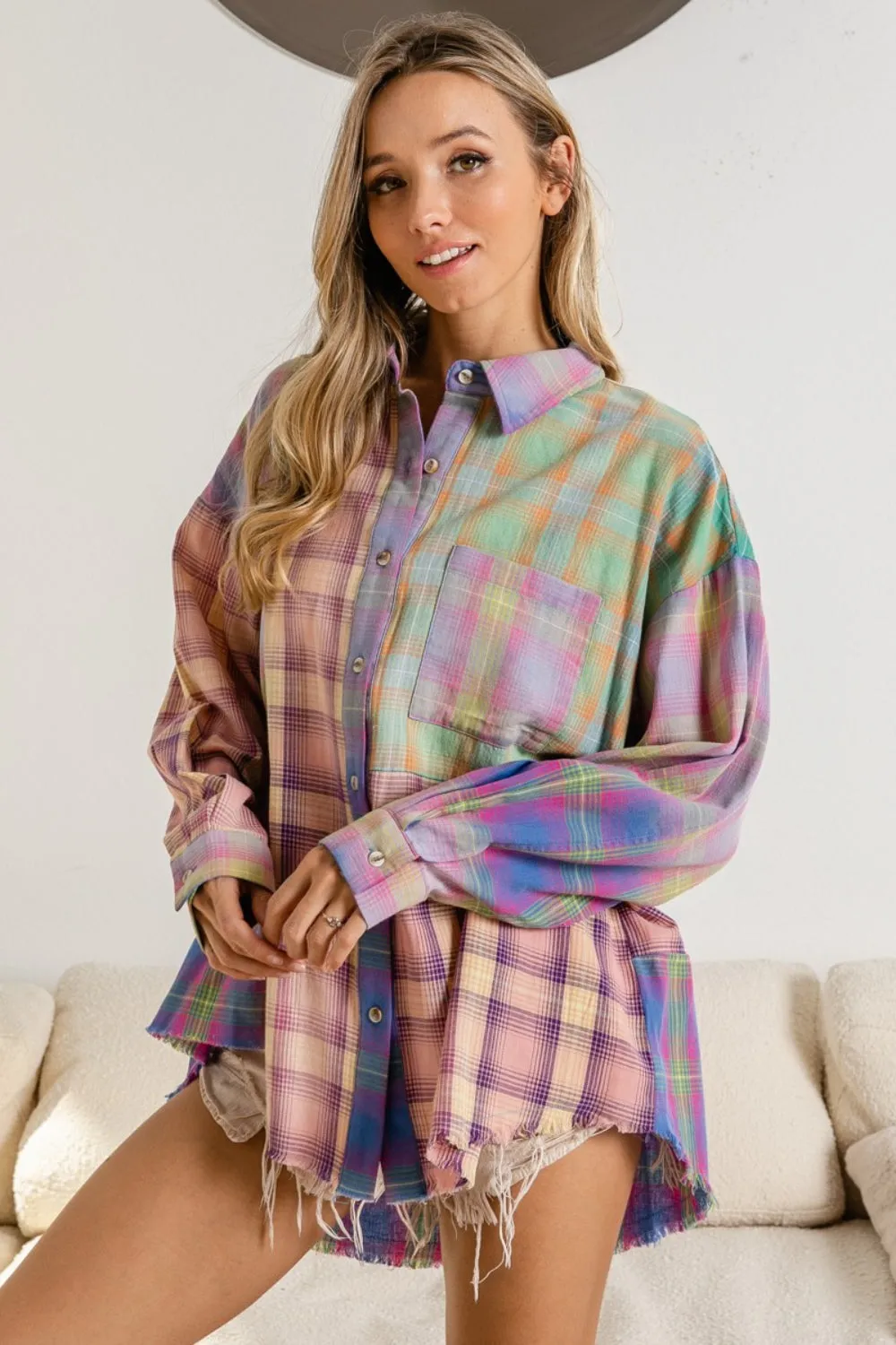 BiBi Plaid Color Block Button Up Shirt sold by Charming Charlie product image thumbnail 5