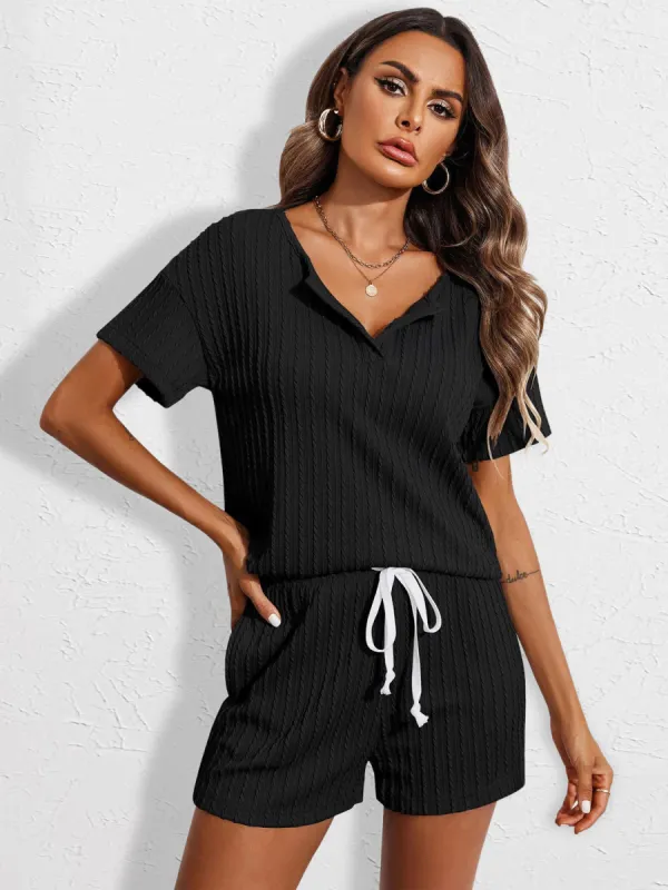 Notched Short Sleeve Top and Shorts Set made by Charming Charlie