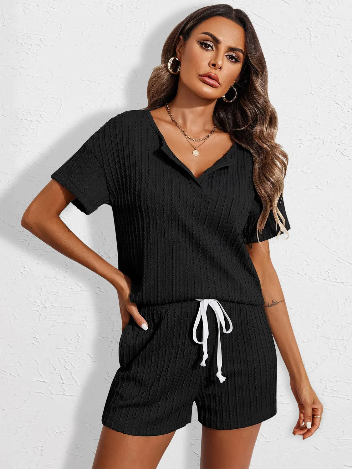 Notched Short Sleeve Top and Shorts Set sold by Charming Charlie