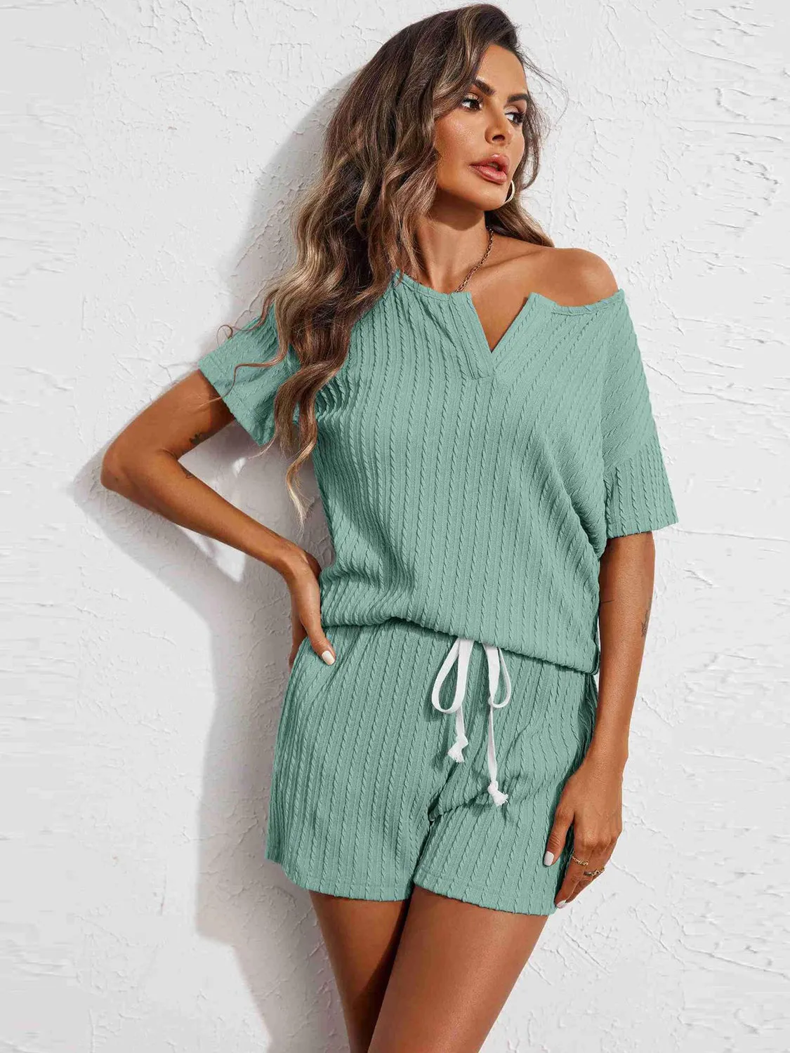 Notched Short Sleeve Top and Shorts Set sold by Charming Charlie product image thumbnail 5