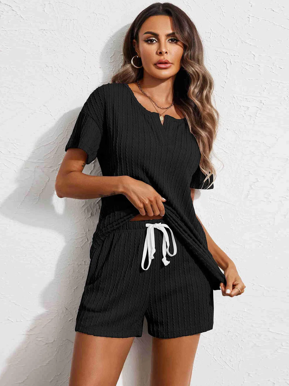 Notched Short Sleeve Top and Shorts Set sold by Charming Charlie product image thumbnail 3