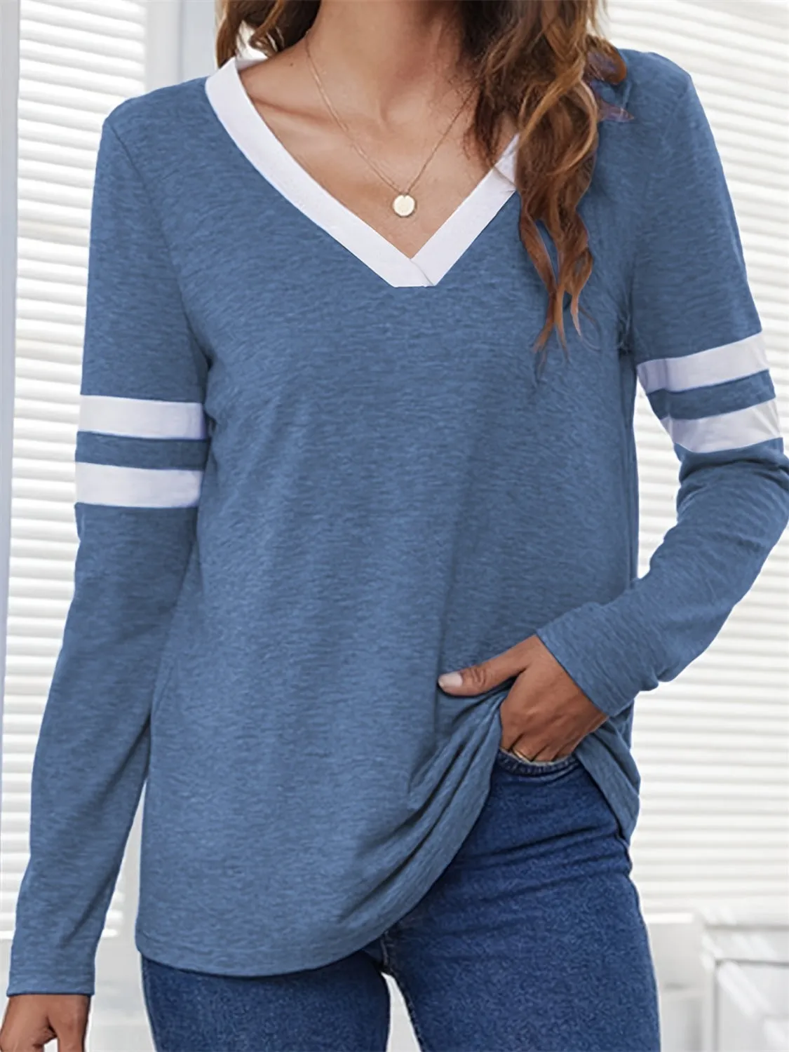 Heathered V-Neck Long Sleeve T-Shirt sold by Charming Charlie product image thumbnail 5