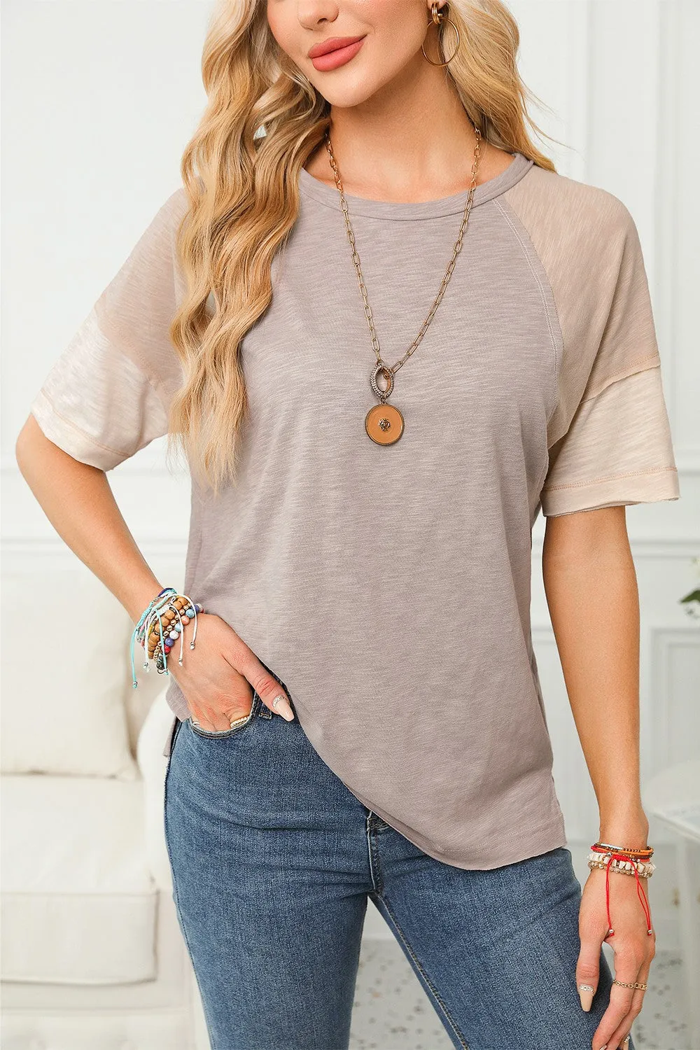 Color Block Round Neck Half Sleeve Top sold by Charming Charlie