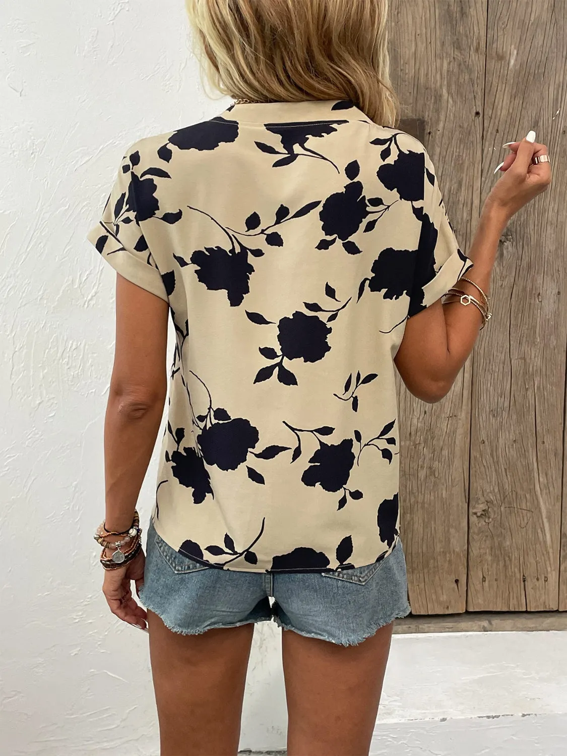 Floral Notched Short Sleeve Blouse sold by Charming Charlie product image thumbnail 3