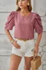 Swiss Dot Round Neck Short Sleeve Blouse sold by Charming Charlie