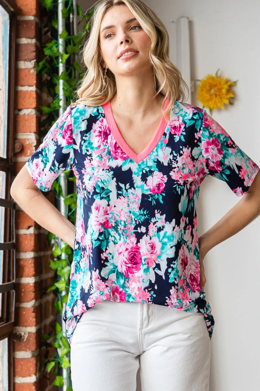 Heimish Full Size Floral V-Neck Short Sleeve T-Shirt sold by Charming Charlie product image thumbnail 3