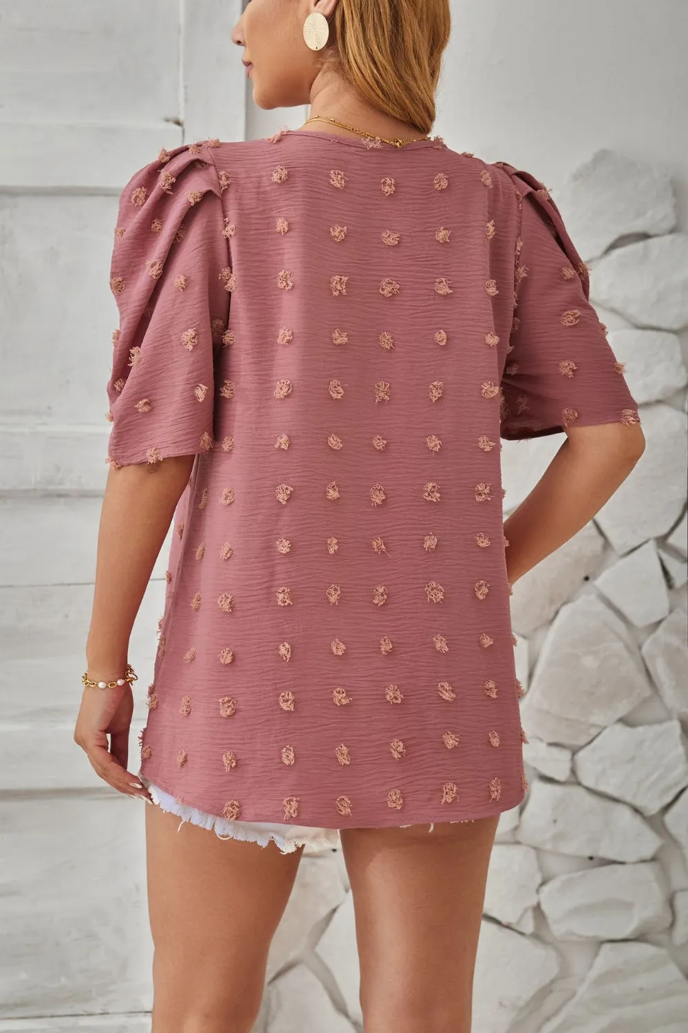 Swiss Dot Round Neck Short Sleeve Blouse sold by Charming Charlie product image thumbnail 2