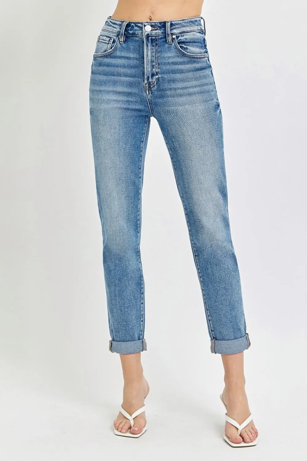 Risen Full Size High Rise Cropped Roll Up Jeans sold by Charming Charlie