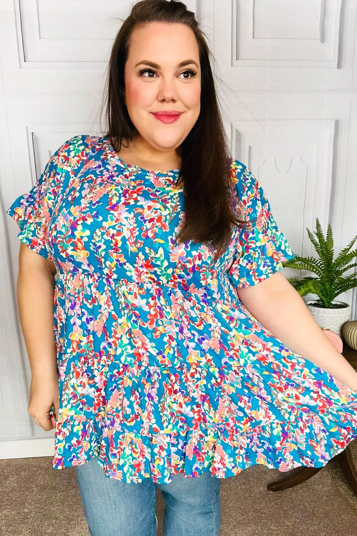 Looking Your Way Blue Floral Ruffle Hem Tiered Top sold by Charming Charlie product image thumbnail 2