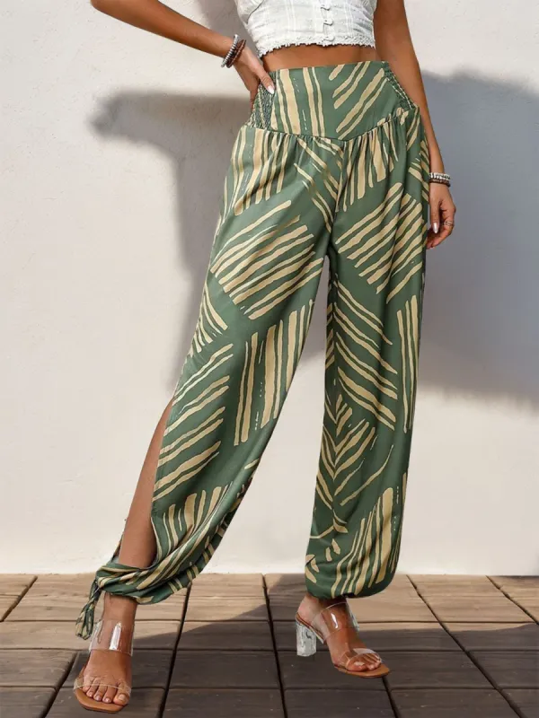 Smocked Slit Printed High Waist Pants sold by Charming Charlie