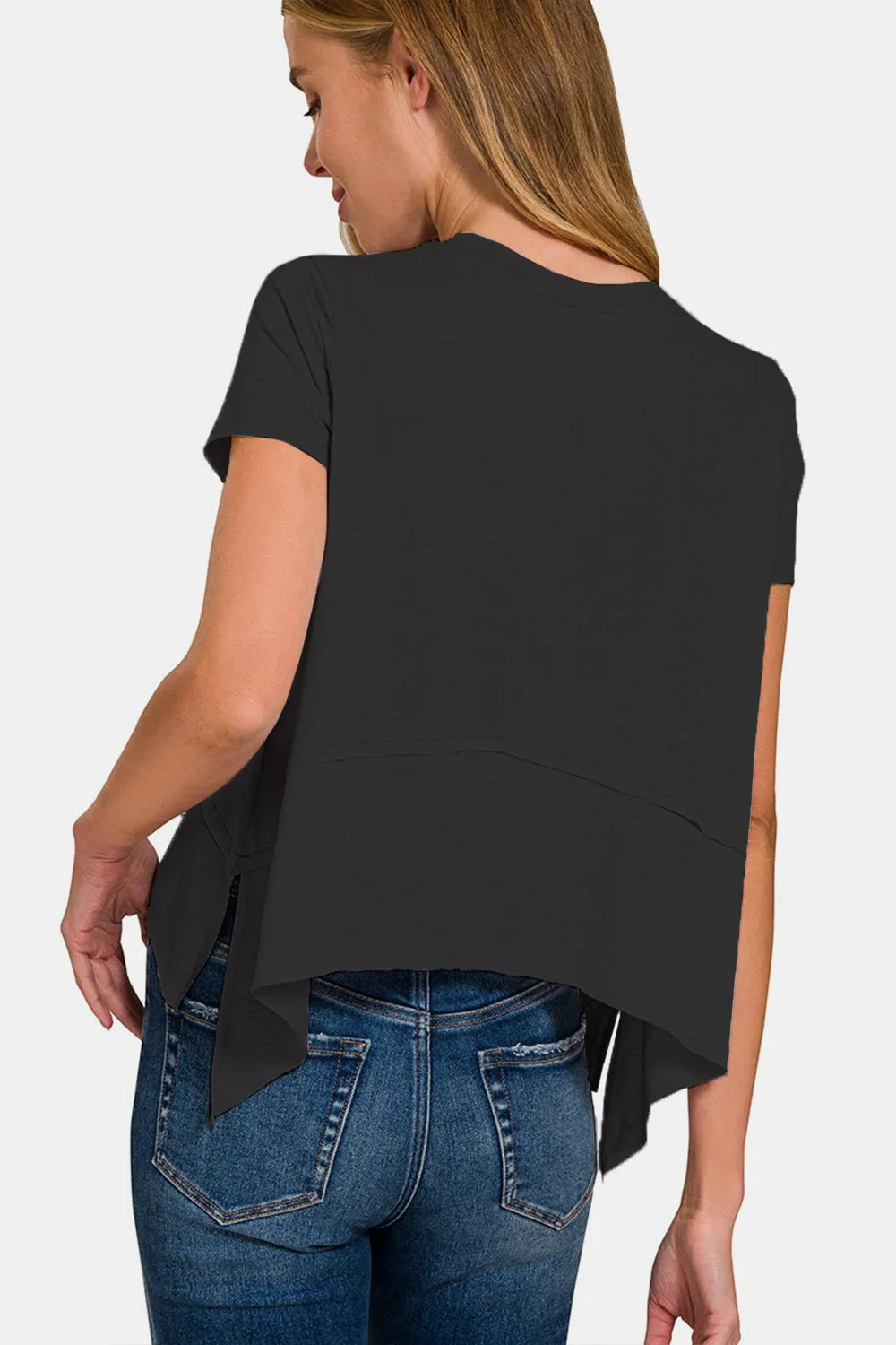 Zenana Slit High-Low Round Neck T-Shirt sold by Charming Charlie product image thumbnail 2