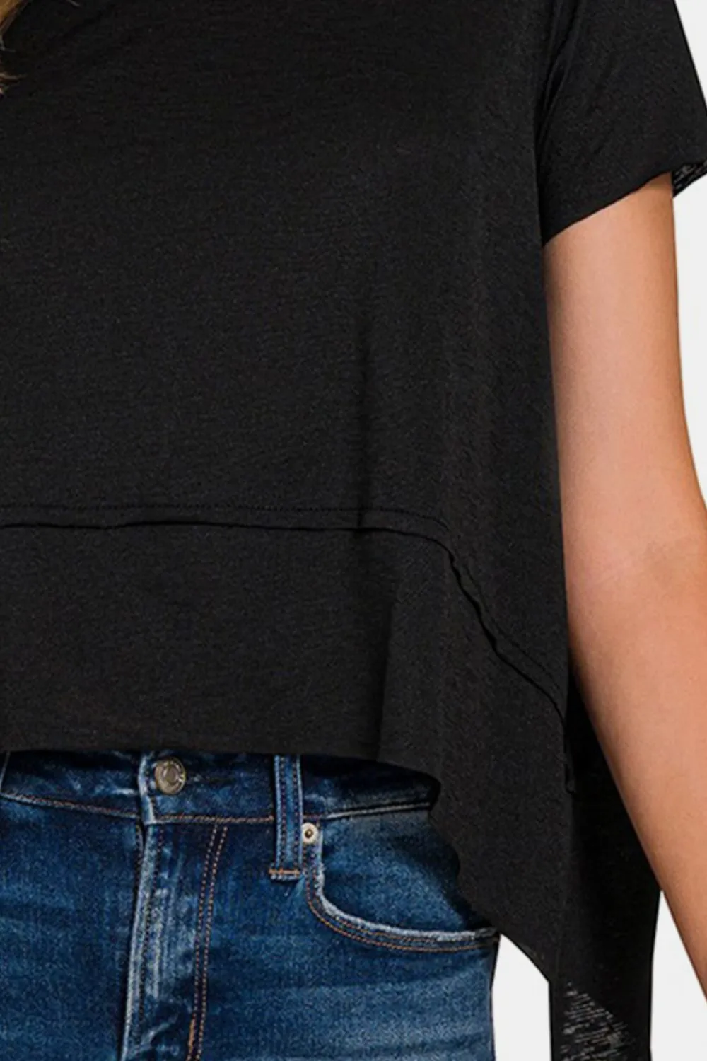 Zenana Slit High-Low Round Neck T-Shirt sold by Charming Charlie product image thumbnail 3