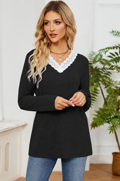 Lace Detail V-Neck Long Sleeve T-Shirt sold by Charming Charlie product image thumbnail 5