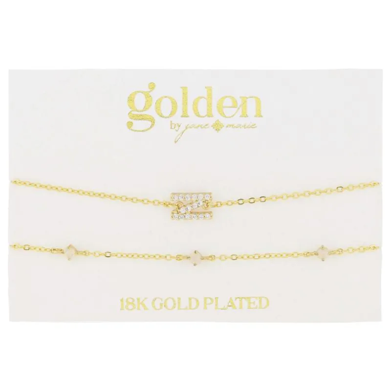 7" Around 18K Gold Plated Set of 2, Cubic Zirconia Pave "N" Initial, Multi Opals Bracelet, 1.5" Ext sold by Charming Charlie