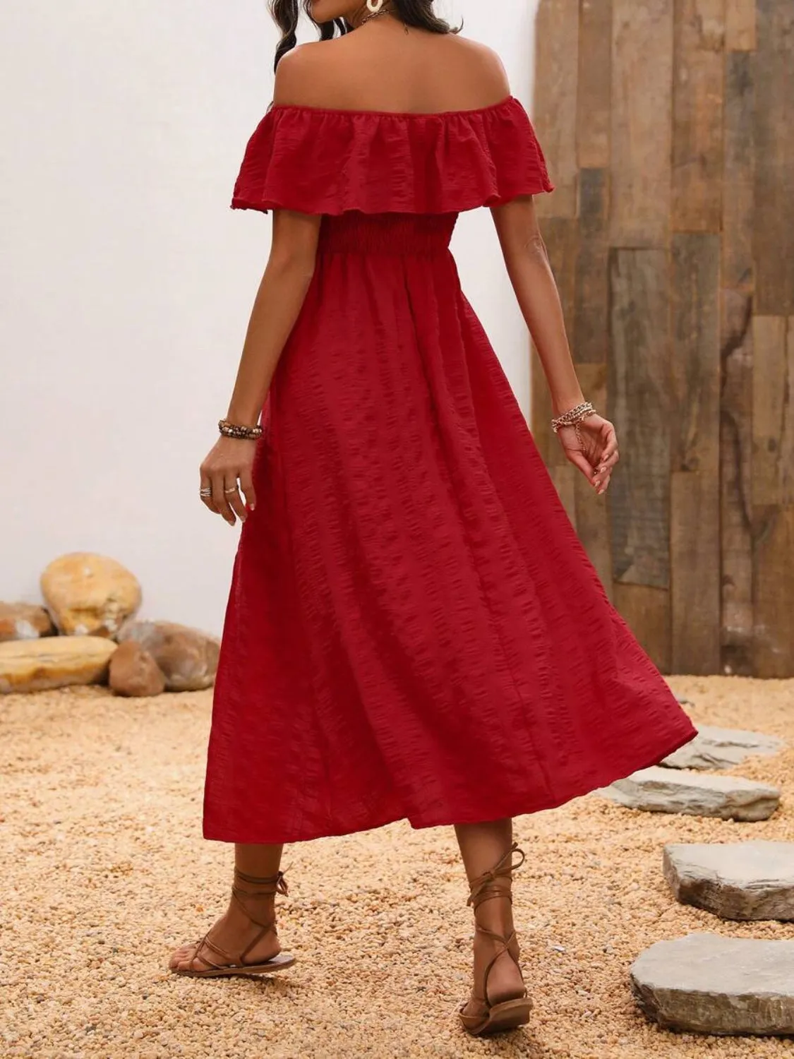 Slit Off-Shoulder Short Sleeve Midi Dress sold by Charming Charlie product image thumbnail 5