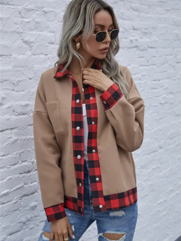 Plaid Trim Long Sleeve Jacket sold by Charming Charlie