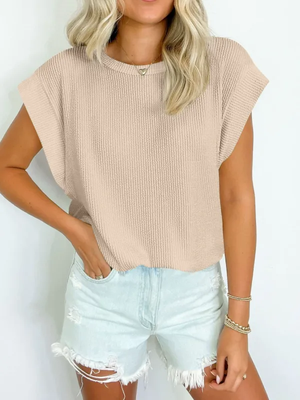 Textured Round Neck Cap Sleeve Blouse sold by Charming Charlie