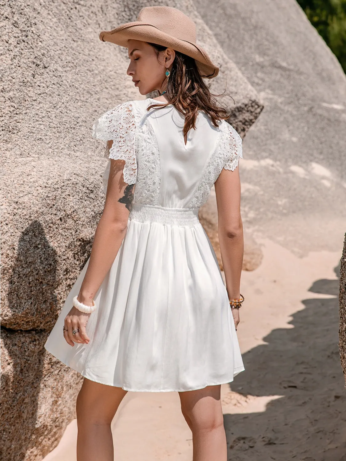 Lace Detail Plunge Cap Sleeve Mini Dress sold by Charming Charlie product image thumbnail 2