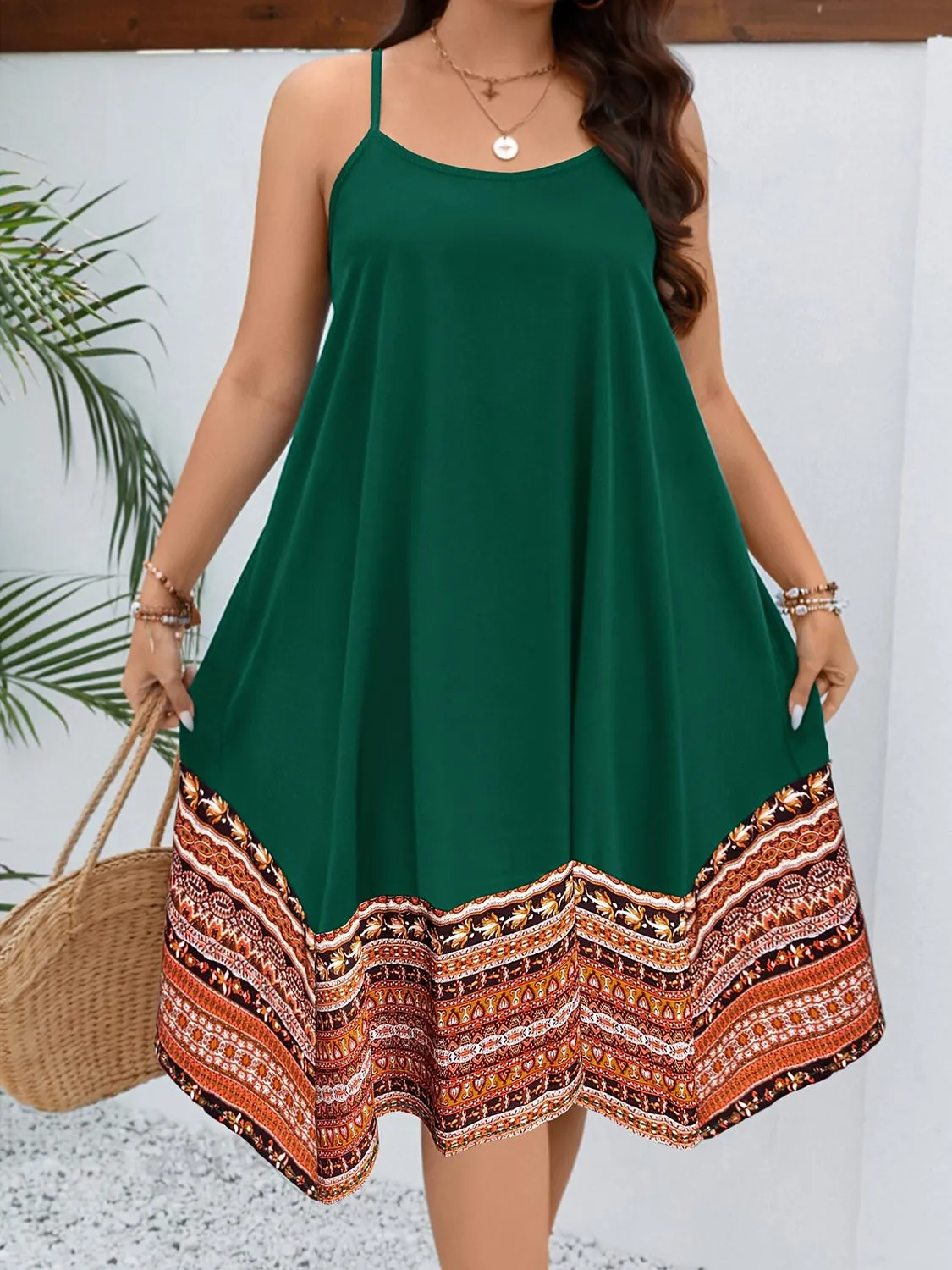 Plus Size Printed Round Neck Cami Dress sold by Charming Charlie