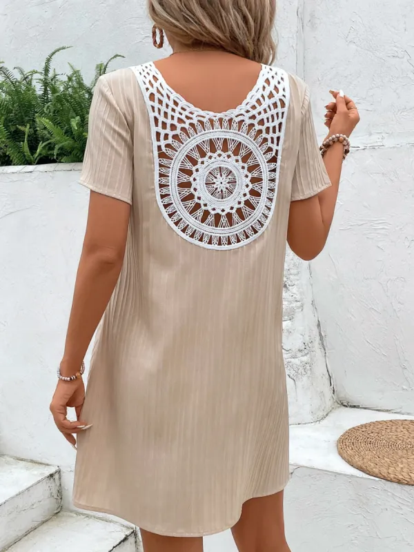 Lace Detail V-Neck Short Sleeve Mini Dress sold by Charming Charlie