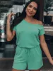 Single Shoulder Short Sleeve Romper sold by Charming Charlie
