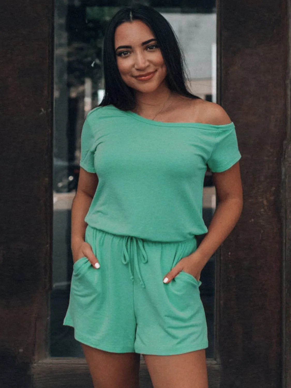 Single Shoulder Short Sleeve Romper sold by Charming Charlie product image thumbnail 4