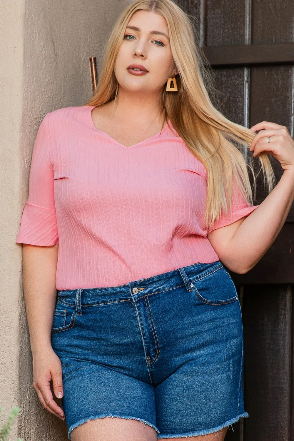 Plus Size V-Neck Half Sleeve Blouse sold by Charming Charlie