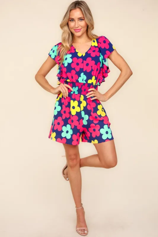 Haptics Floral Smocked Waist Romper with Side Pockets sold by Charming Charlie
