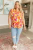 Lizzy Flutter Sleeve Top in Apricot and Red Floral sold by Charming Charlie