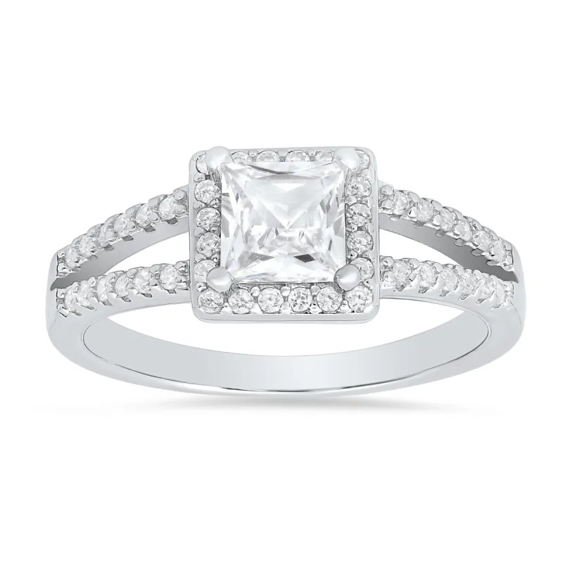 Sterling Silver Princess-cut Halo CZ Ring sold by Charming Charlie