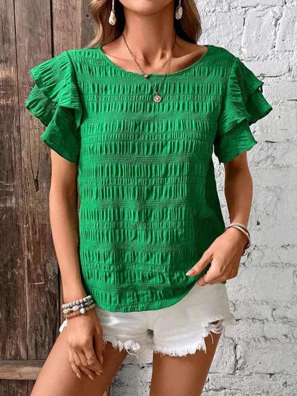 Round Neck Flounce Sleeve Blouse sold by Charming Charlie