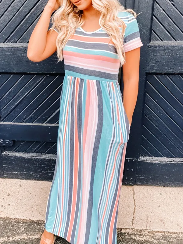 Full Size Striped Round Neck Short Sleeve Dress sold by Charming Charlie