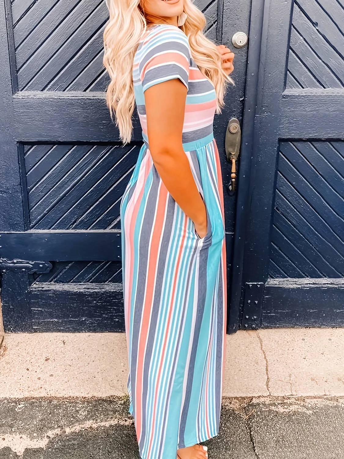 Full Size Striped Round Neck Short Sleeve Dress sold by Charming Charlie product image thumbnail 2