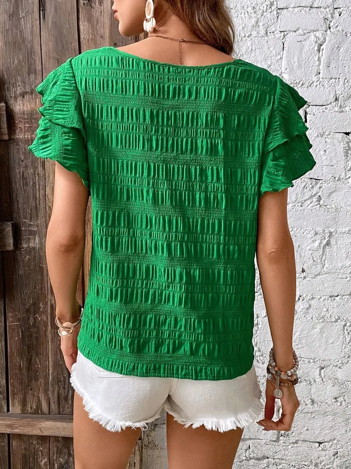 Round Neck Flounce Sleeve Blouse sold by Charming Charlie product image thumbnail 3