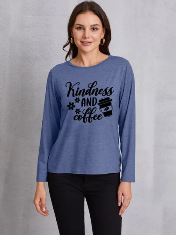 KINDNESS AND COFFEE Round Neck T-Shirt sold by Charming Charlie