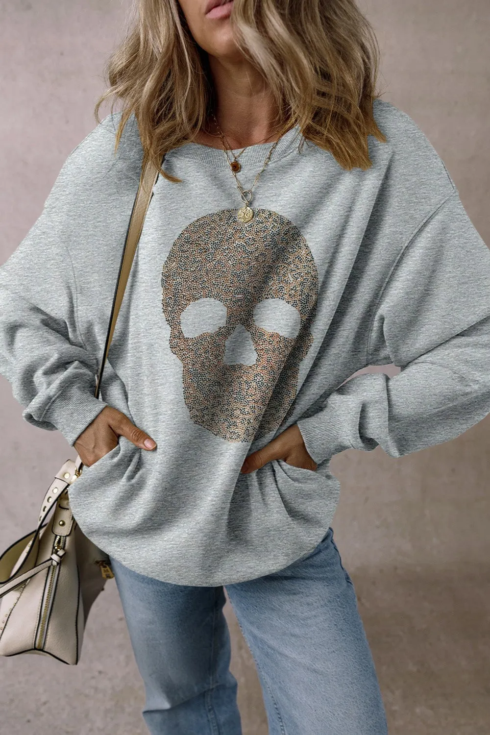 Skull Round Neck Long Sleeve Sweatshirt sold by Charming Charlie product image thumbnail 2
