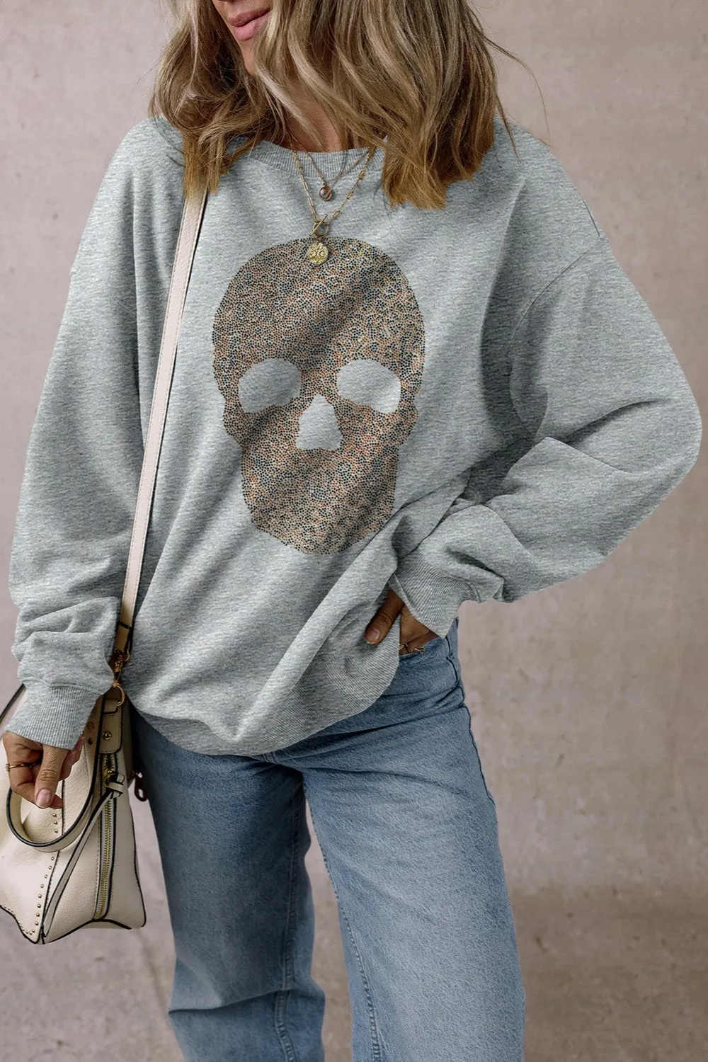 Skull Round Neck Long Sleeve Sweatshirt sold by Charming Charlie product image thumbnail 4