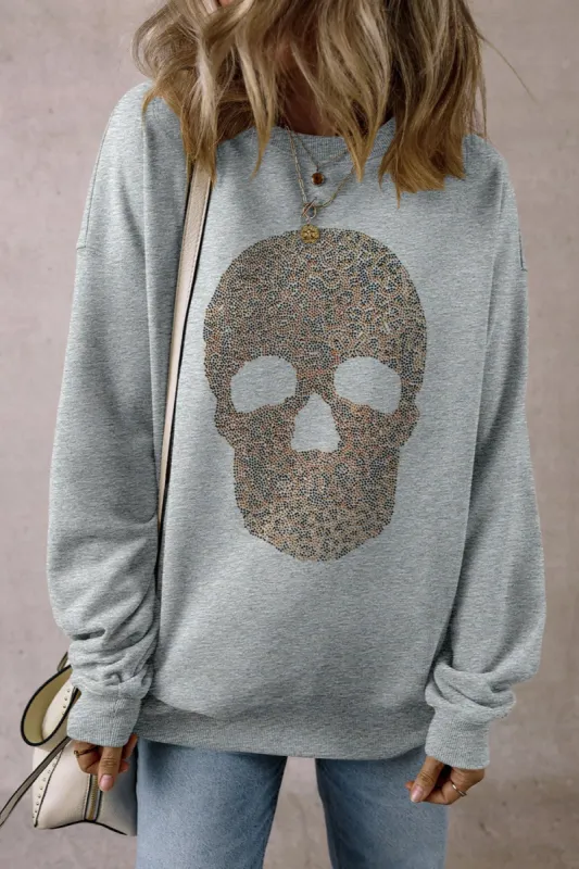 Skull Round Neck Long Sleeve Sweatshirt sold by Charming Charlie