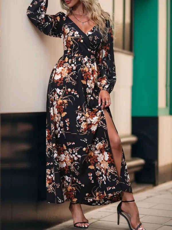 Slit Printed Surplice Long Sleeve Maxi Dress sold by Charming Charlie