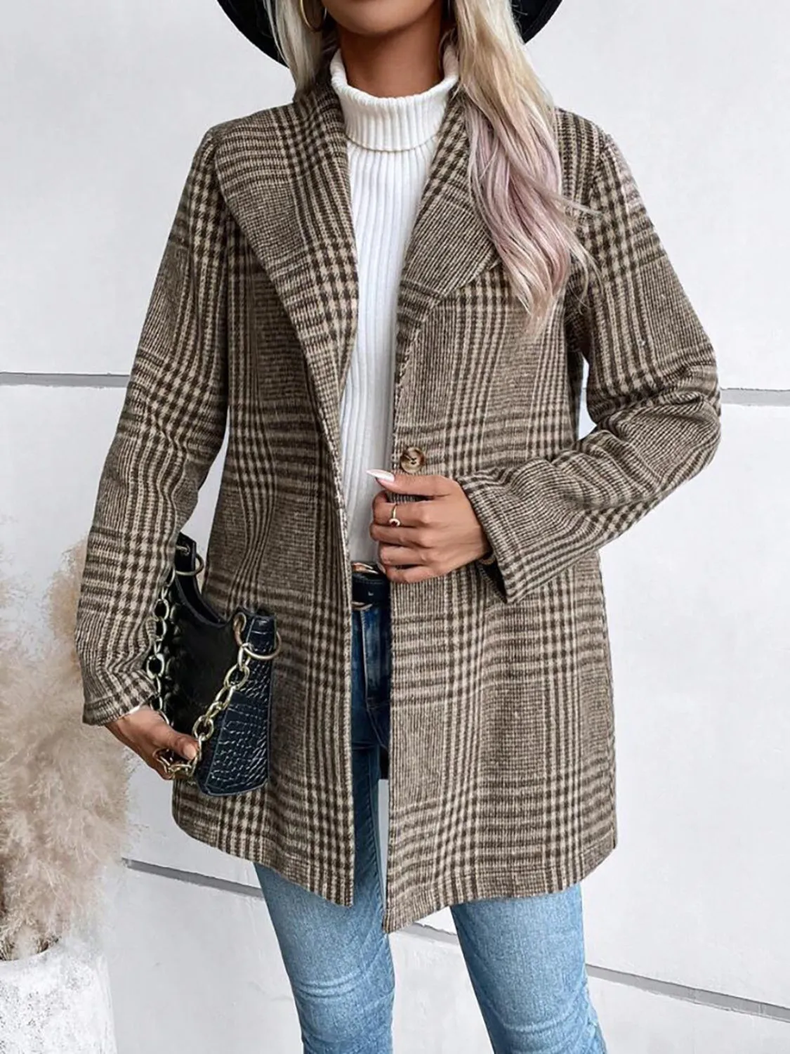 Plaid Collared Neck Long Sleeve Jacket sold by Charming Charlie product image thumbnail 3