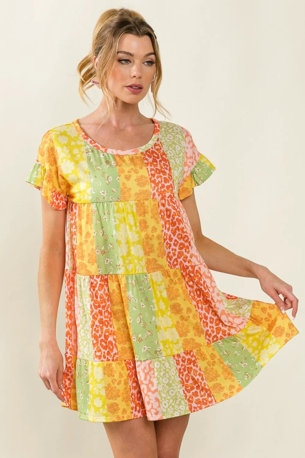 BiBi Leopard Short Sleeve Tiered Dress sold by Charming Charlie product image thumbnail 4