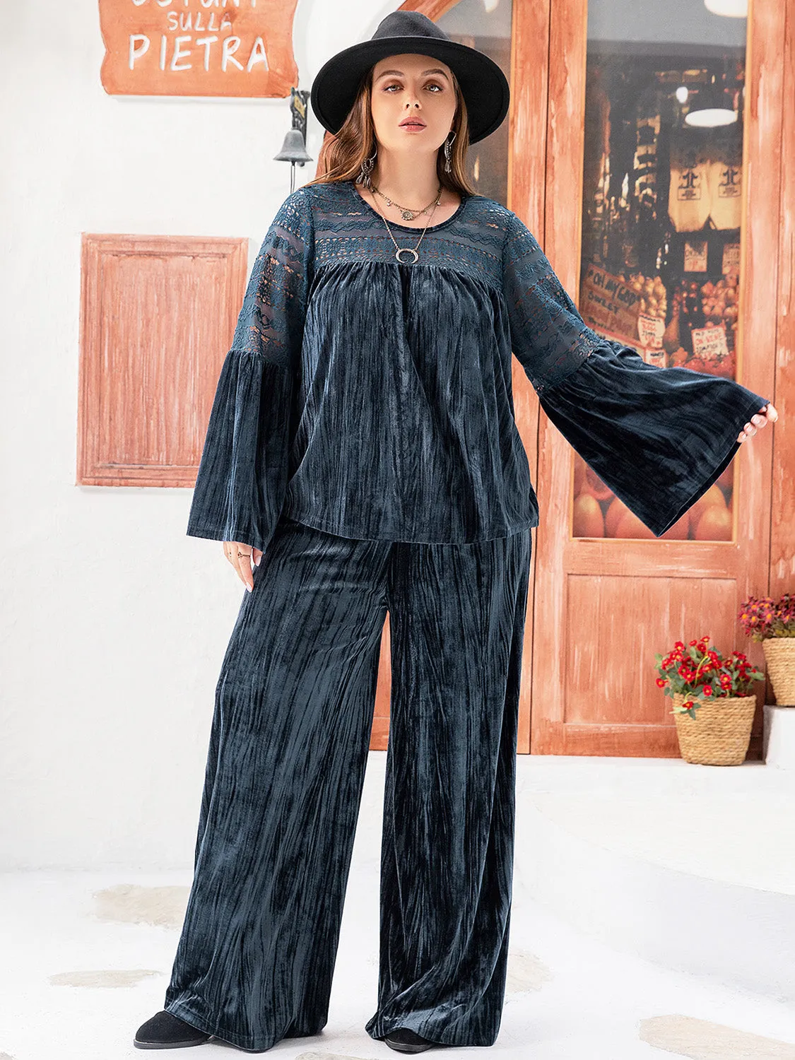 Plus Size Round Neck Flare Sleeve Top and Pants Set sold by Charming Charlie product image thumbnail 4