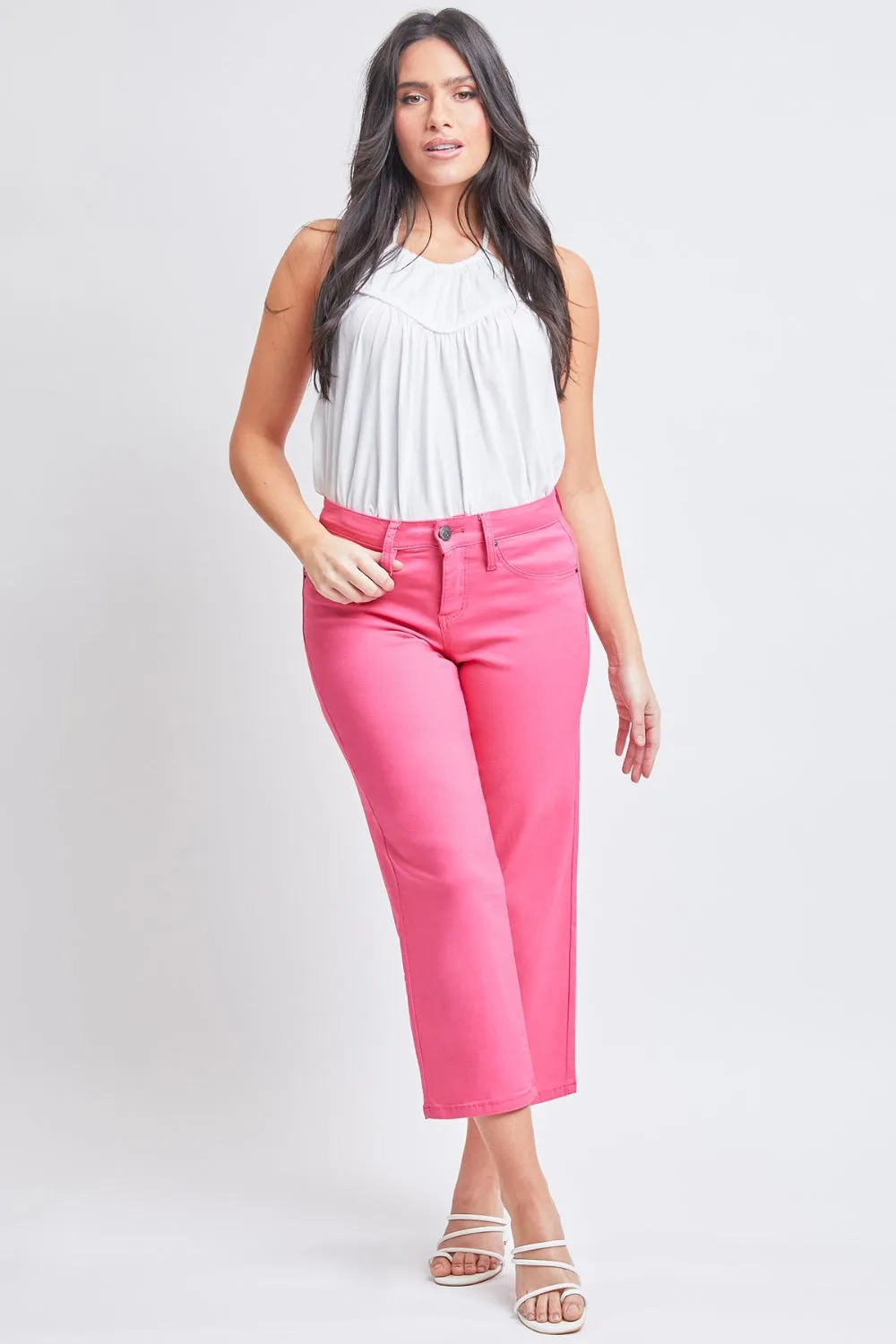 YMI Jeanswear Mid-Rise Hyperstretch Cropped Straight Pants sold by Charming Charlie