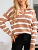 Many Striped Johnny Collar Long Sleeve Sweater sold by Charming Charlie