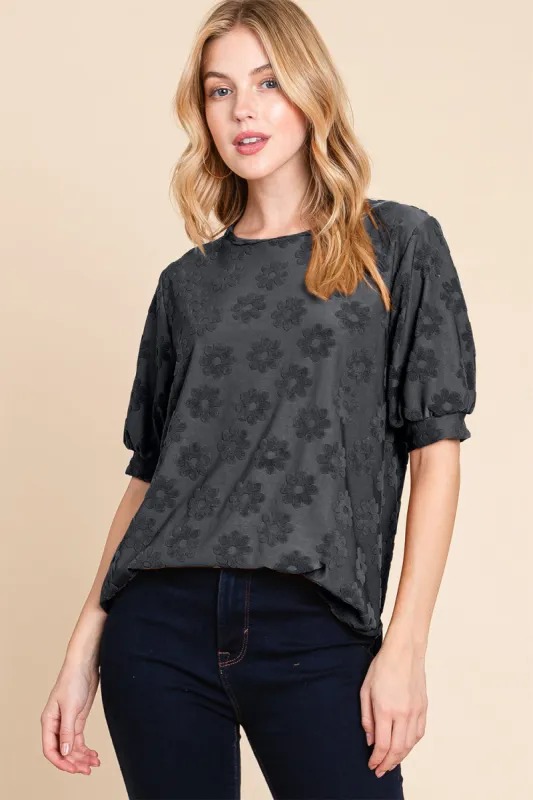BOMBOM Textured Floral Pattern Top sold by Charming Charlie